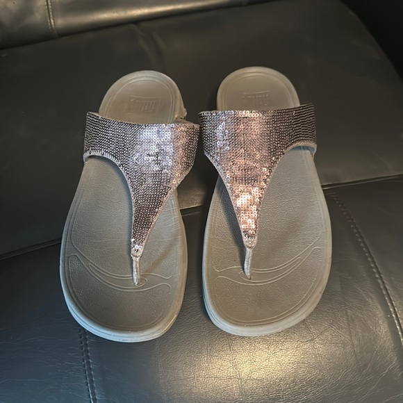 Fitflop Shoes - FitFlop Electra classic womens wedge pewter rhinestone sandals size 10